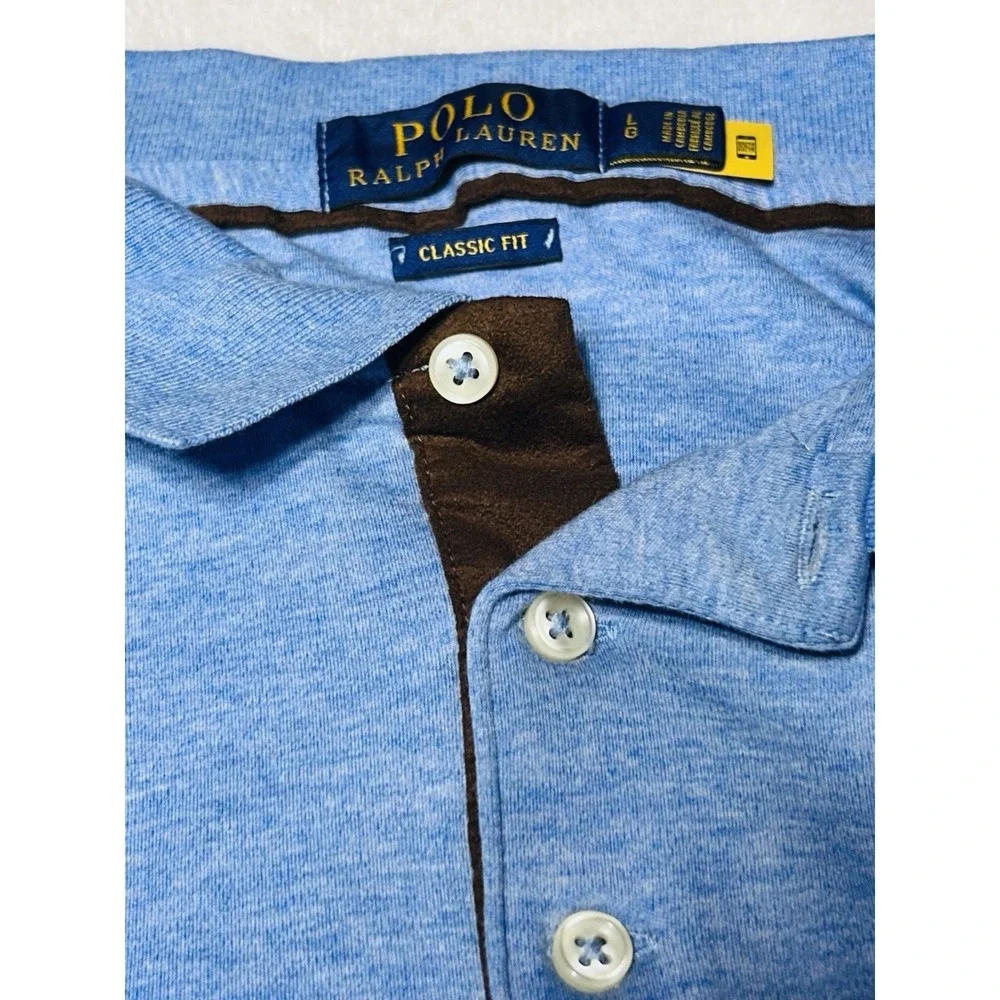 Polo Ralph Lauren Long Sleeve Polo Shirt Blue Heather Men's L Multi Pony EUC